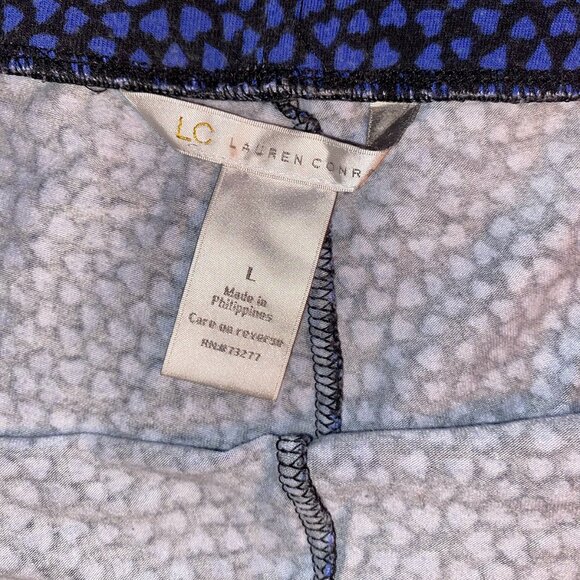 LC Lauren Conrad Black w/Blue Hearts Leggings Size Large - Picture 3 of 6